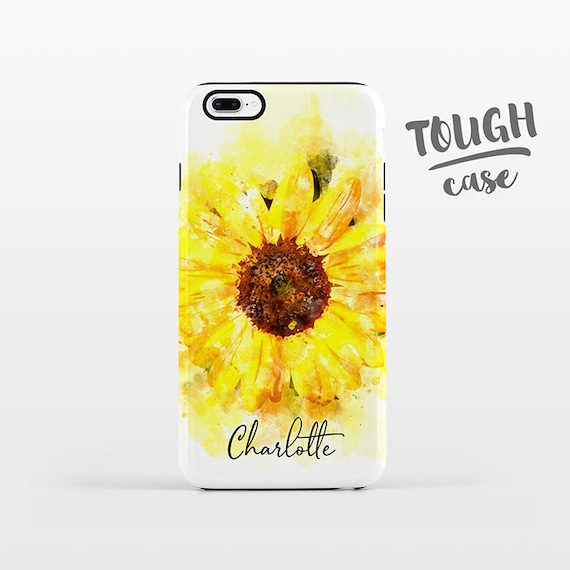 Watercolor Sunflower NAME Personalized iPhone Case Custom iPhone X Case iPhone 8 Case iPhone 7 Plus Case iPhone 6 Plus iPhone SE Floral