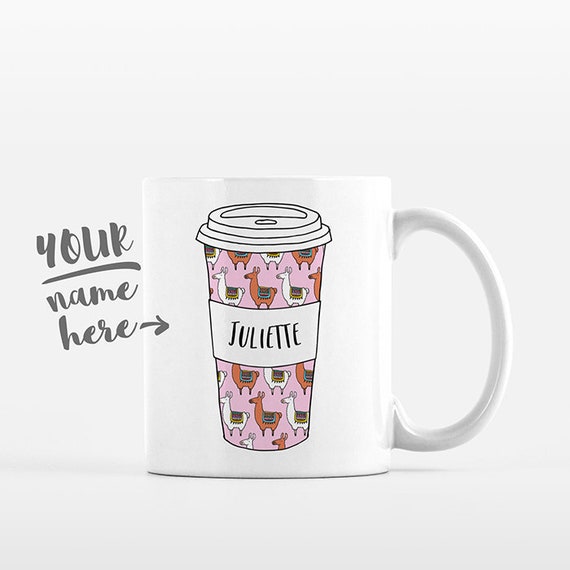 Llama Mug Pattern Tumbler Cup Drawing Alpaca Personalized Mug Custom Coffee Mug Name Coffee Cup Personalized Gift for Women Gift for Girl