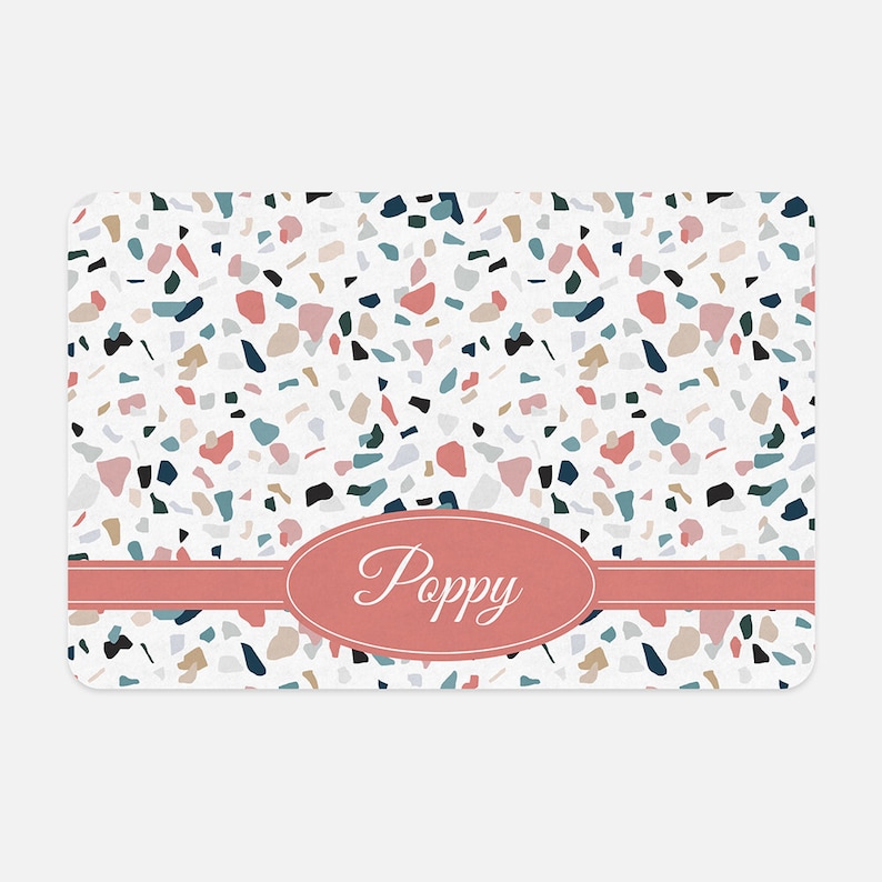 Personalized Pet Mat for Food Water Dish Terrazzo Pattern Modern Cute Dog Cat Placemat New Pet Gift Custom Bowl Mat Non-Slip Feeding Mat