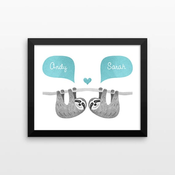 SLOTH Couple Wall Art Print Decor Personalized Engagement Gift for Couple Gift Wedding Gift Idea Anniversary Gift for Men Women Him Her