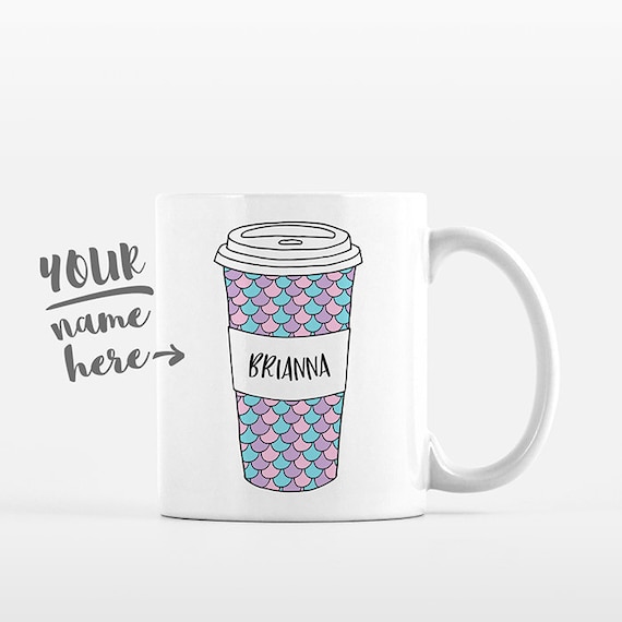 Mermaid Mug Scales Pattern Travel Mug Drawing Personalized Coffee Mug Custom Mug Name Coffee Cup Personalized Gift for Girl Gift for Women