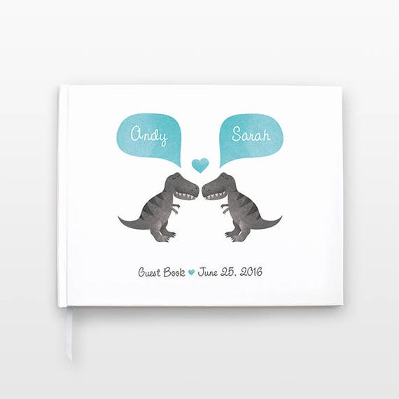 T-REX Dinosaur Wedding Guestbook, Unique Wedding Guest Book Wedding Gift, Personalized Journal, Couple Notebook, Animal Wedding, Hardcover