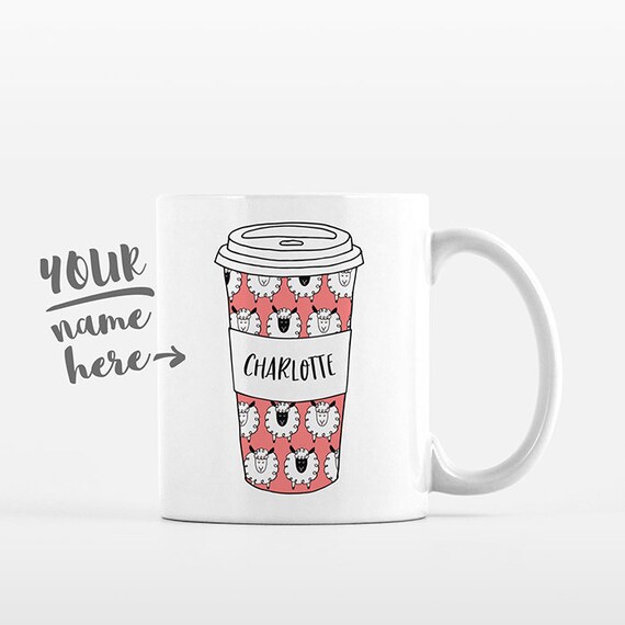 Sheep Mug Pattern Tumbler Cup Drawing Personalized Mug Custom Coffee Mug Name Coffee Cup Personalized Gift for Kids Sheep Gift for Friend