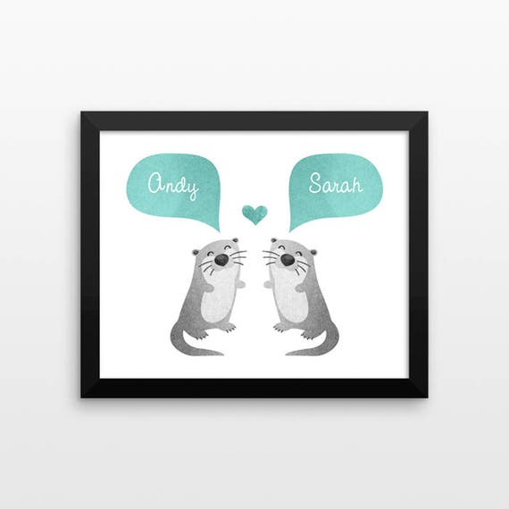 OTTER Couple Wall Art Print Decor Personalized Engagement Gift for Couple Gift Wedding Gift Idea Anniversary Gift for Men Women Him Her