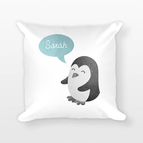 Custom Name Pillow, Penguin Pillow, Personalized Pillow, Birthday Gift for Daughter, Kids Room Decor, Animal Throw Pillow, Decorative Pillow