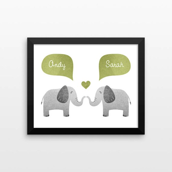 ELEPHANT Couple Wall Art Print Decor Personalized Engagement Gift for Couple Gift Wedding Gift Idea Anniversary Gift for Men Women Him Her