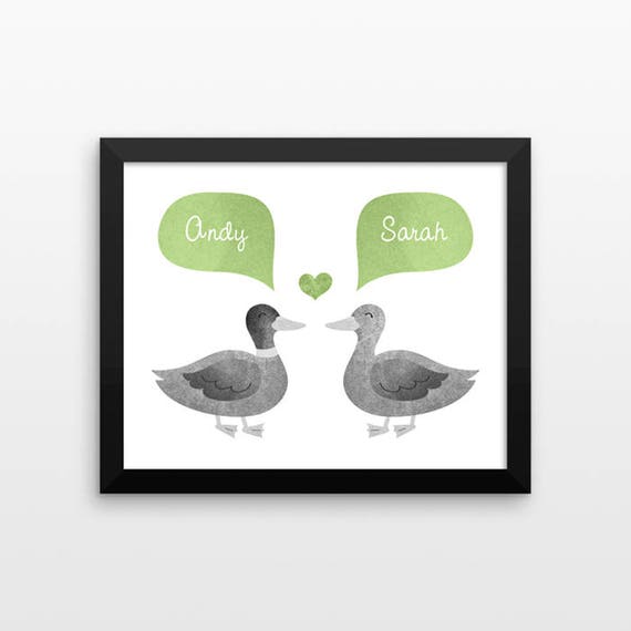 DUCK Couple Wall Art Print Decor Personalized Wedding Gift for Couple Gift Engagement Gift Idea Anniversary Gift for Wife Husband Her Him