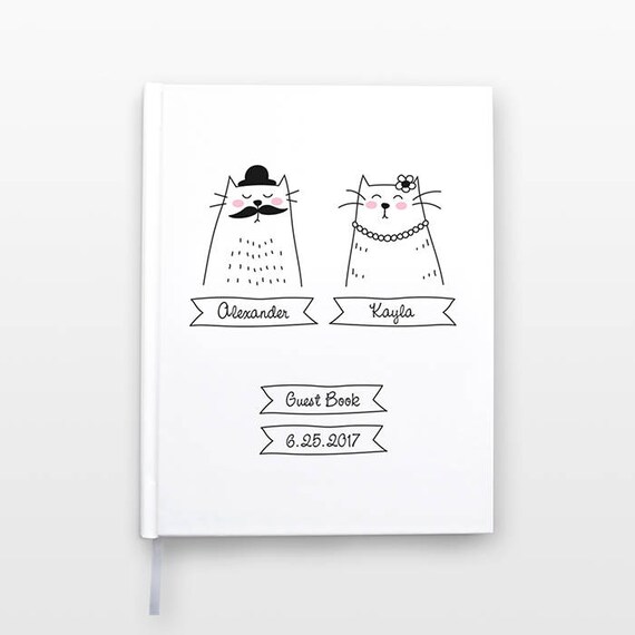 Mr and Mrs Cat Wedding Guest Book, Unique Wedding Guestbook, Personalized Notebook, Cat Couple Journal, Hardcover Notebook, Cat Notebook