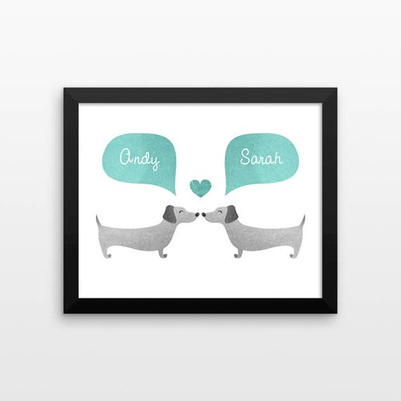 DACHSHUND Wiener Dog Couple Wall Art Print Decor Personalized Engagement Gift for Couple Wedding Gift Idea Anniversary Gift for Men Women