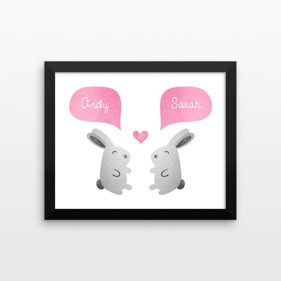 BUNNY Rabbit Couple Wall Art Print Decor Personalized Wedding Gift for Couple Gift Engagement Gift Idea Anniversary Gift for Wife Husband