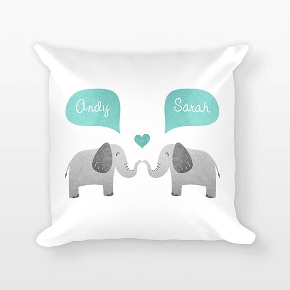 ELEPHANT Pillow, Animal Couple Pillow, Personalized Pillow Decor, Anniversary Gift for Wife, Custom Throw Pillow, Decorative Pillow for Bed