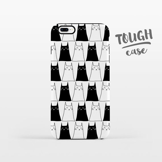 Cat Phone Case iPhone 8 Plus Case iPhone X Case iPhone 7 Case iPhone 8 Case iPhone SE Case 6 6s 5s 5c 5 4 Black and White iPhone Case TOUGH
