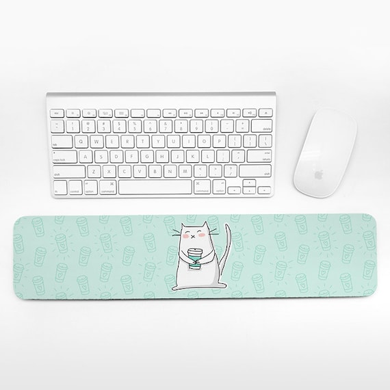 Cat Coffee Keyboard Wrist Pad Rest, Mint Green Wrist Keyboard Rest, Coffee Cat Wrist Rest for Keyboard Pad, Cute Desk Office Decor for Women
