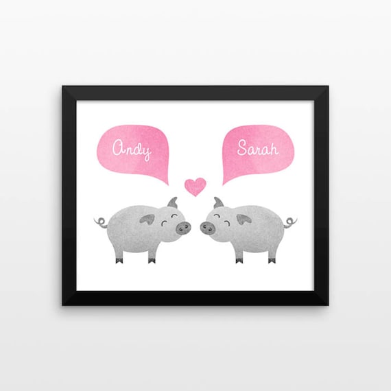 PIG Couple Wall Art Print Decor Personalized Engagement Gift for Couple Gift Wedding Gift Idea Anniversary Gift for Men Women Him Her