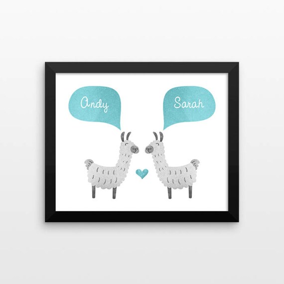 LLAMA ALPACA Couple Wall Art Print Decor Personalized Engagement Gift for Couple Wedding Gift Idea Anniversary Gift for Men Women Him Her