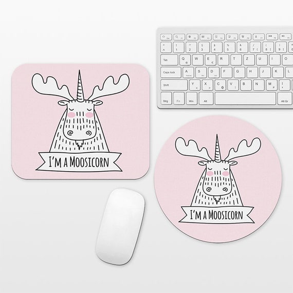 Moosicorn Moose Unicorn Mouse Pad Pink Mousepad, Cute Funny Mouse Mat, Circle Round Rectangular, Cubicle Decor Desk Office Decor for Women