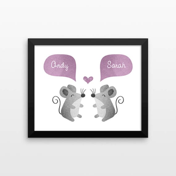 MOUSE Couple Wall Art Print Decor Personalized Wedding Gift for Couple Gift Engagement Gift Idea Anniversary Gift for Wife Husband Her Him