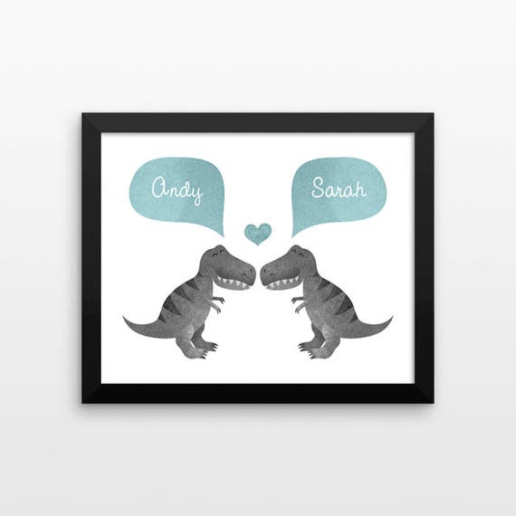 T-REX Dinosaur Couple Wall Art Print Decor Personalized Engagement Gift for Couple Wedding Gift Idea Anniversary Gift for Men Women Him Her