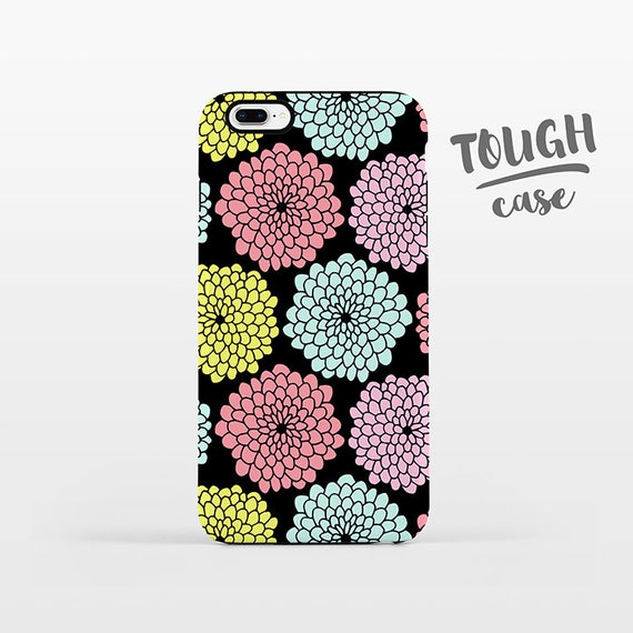Floral Phone Case iPhone X Case iPhone 8 Plus Case iPhone 7 Plus Case iPhone 6 Case iPhone 6S Case 5s 5c 5 4 Black Pastel Flower iPhone Case