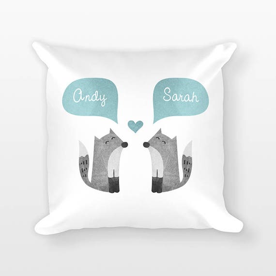 FOX Pillow, Animal Couple Pillow, Personalized Pillow, Unique Wedding Gift for Couple, Custom Throw Pillow, Decorative Pillow for Couch