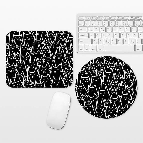 Cat Mouse Pad Cat Mousepad, Black and White Mouse Pad Fun Mouse Mat, Circle Round Rectangular, Cubicle Decor Desk Office Decor for Men Women