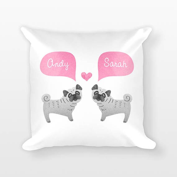 PUG Pillow, Animal Couple Pillow, Personalized Pillow, Housewarming Gift, Custom Pillow, Dog Throw Pillow, Decorative Pillow for Couch Bed