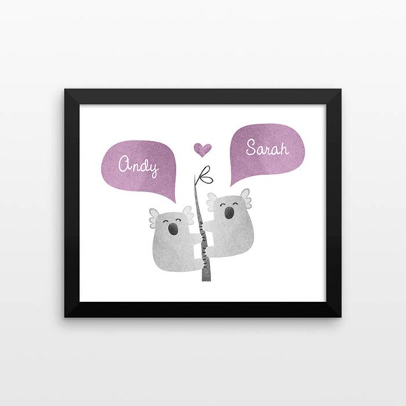 KOALA Bear Couple Wall Art Print Decor Personalized Engagement Gift for Couple Gift Wedding Gift Idea Anniversary Gift for Men Women Him Her