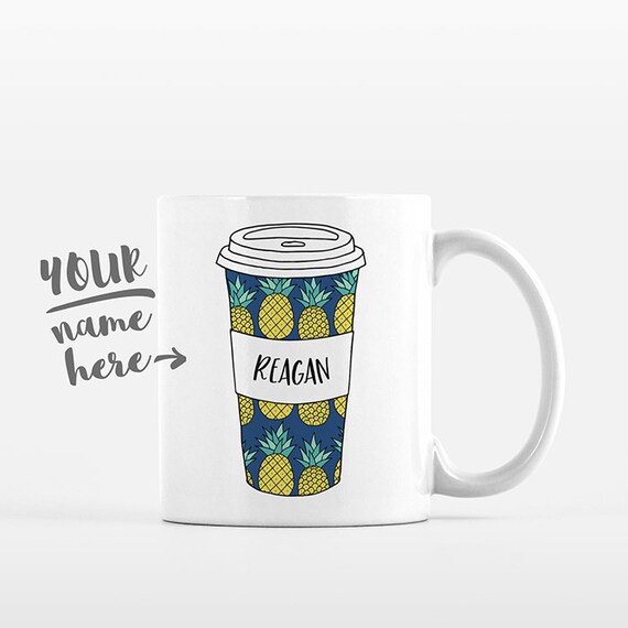 Pineapple Mug Pattern Travel Mug Drawing Personalized Coffee Mug Custom Mug Name Coffee Cup Personalized Gift for Boyfriend Gift for Friend