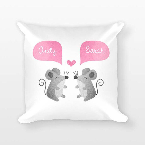 MOUSE Pillow, Animal Couple Pillow, Personalized Pillow, Housewarming Gift, Custom Pillow, Throw Pillow, Decorative Pillow for Couch for Bed