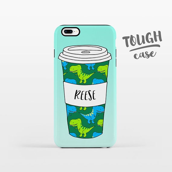 Dinosaur T-Rex Coffee iPhone Case NAME Custom Phone Case Personalized iPhone X Case iPhone 8 Case iPhone 7 Plus Case iPhone 6s Plus iPhone 5