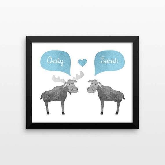 MOOSE Couple Wall Art Print Decor Personalized Engagement Gift for Couple Gift Wedding Gift Idea Anniversary Gift for Men Women Him Her