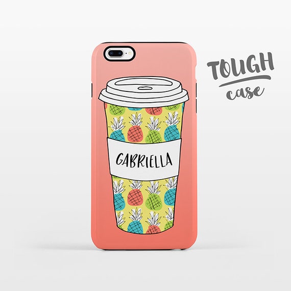 Pineapple Cup Coffee Phone Case NAME Custom iPhone Case Personalized iPhone 8 Plus Case iPhone X Case iPhone 7 Case iPhone 6 Plus iPhone 6s
