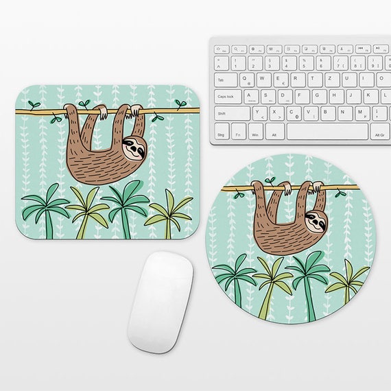 Sloth Mouse Pad Round or Rectangle, Mint Green Leaves Tropical Mouse Pad Fun Mouse Pad Animal Mousepad Cute Mouse Pad, Mouse Mat, Desk Decor