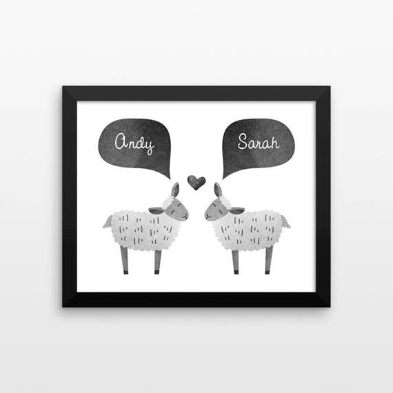 SHEEP Lamb Couple Wall Art Print Decor Personalized Wedding Gift for Couple Engagement Gift Idea Anniversary Gift for Wife Husband Her Him