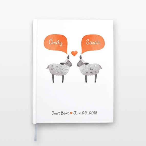 SHEEP Wedding Guest Book, Personalized Wedding Gift, Unique Wedding Guestbook, Lamb Hardcover Personalized Notebook, Animal Couple Journal