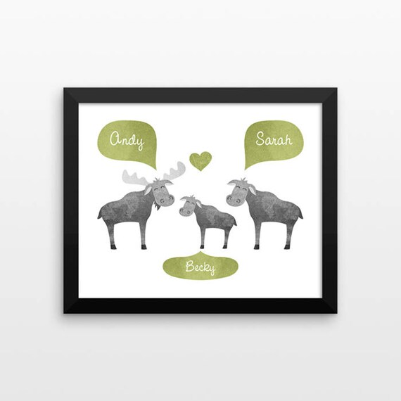 MOOSE Nursery Wall Art, Woodland Nursery Print, Woodland Animal Nursery Art, Kids Room Decor, New Baby Gift, Personalized Nursery Decor