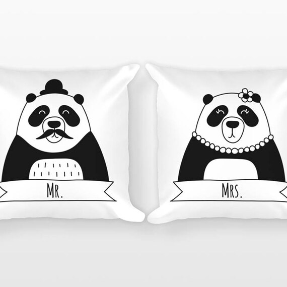 Mr and Mrs Pillows, Panda Couple Pillows, Engagement Gift, Anniversary Gift, Unique Wedding Gift, Cute Couple Gift Set of 2 Throw Pillows
