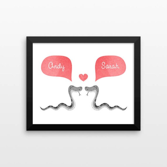 SNAKE Couple Wall Art Print Decor Personalized Engagement Gift for Couple Gift Wedding Gift Idea Anniversary Gift for Men Women Him Her