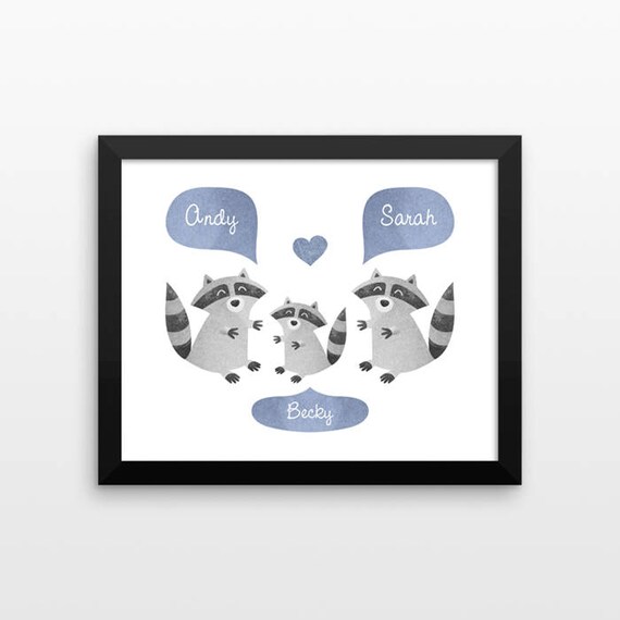 RACCOON Nursery Decor, Woodland Animal Nursery Print, Personalized Nursery Art, Nursery Wall Decor, New Mom Gift, Woodland Nursery Wall Art