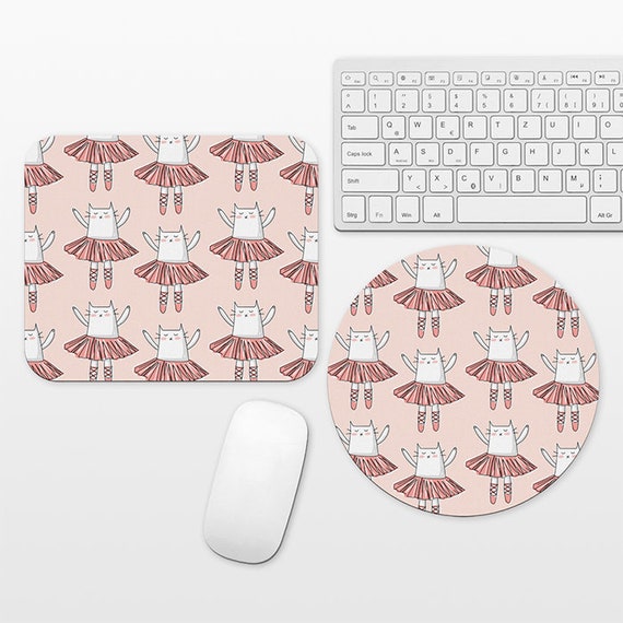Ballerina Cat Mouse Pad, Ballet Cat Mousepad, Coral Peach Cute Mouse Mat, Round Rectangular, Cubicle Decor Desk Office Decor for Women Girl