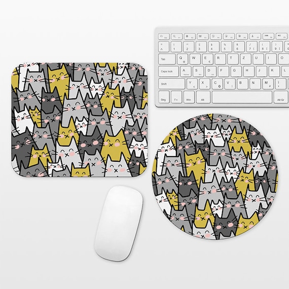 Cat Mouse Pad Cat Mousepad Mustard Yellow Gray Mouse Pad Cute Mouse Mat, Round Rectangular, Cubicle Decor Desk Office Decor for Women Men