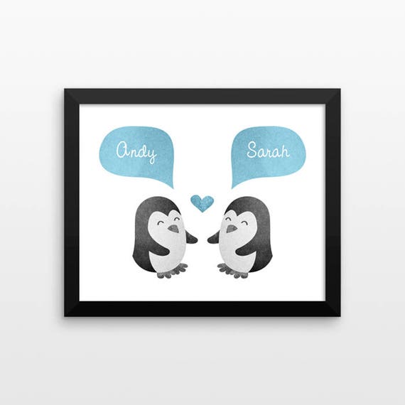 PENGUIN Couple Wall Art Print Decor Personalized Engagement Gift for Couple Gift Wedding Gift Idea Anniversary Gift for Men Women Him Her
