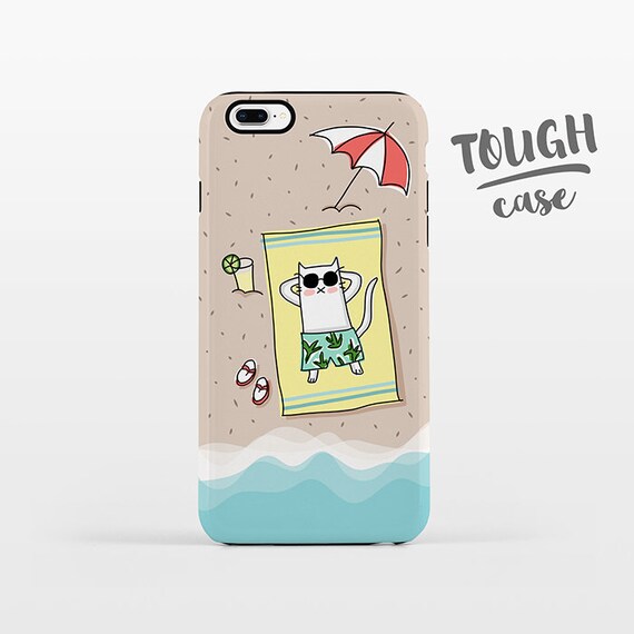 Beach iPhone Case iPhone 8 Plus Case iPhone X Case iPhone 7 Case iPhone 8 Case iPhone 6 Plus Case 6s SE 5s 5c 5 Summer Cat Phone Case TOUGH