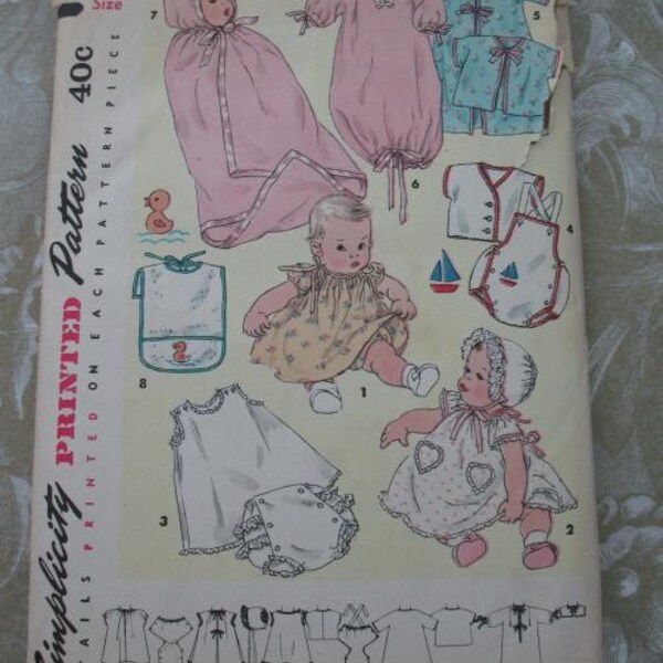 Vintage 50s Simplicity Pattern 1443 Baby Clothes Doll Infant