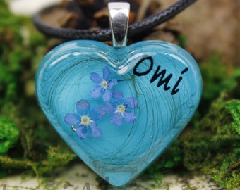 Erinnerungsschmuck mit Haaren / personalisiert mit Namen/Andenken/Herz