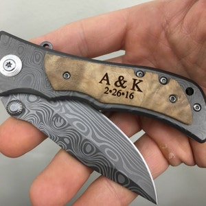 Anniversary Gifts For Men, Happy Anniversary Engraved Pocket Knife, Personalized Gift For BoyFriend, Wood Handle Folding Knife image 4