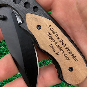 Fathers Day Gift From Son, Father's Day Gift For Dad, First Father's Day Gift, Engraved Pocket Knife, Gift from Wife, Daughter, Son Black
