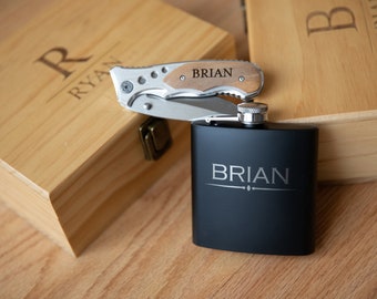 Groomsmen Gift Wooden Personalized Groomsmen Gift Set with Groomsman Flask and Knife Groomsmen Proposal Gift Idea Custom Groomsmen Gifts