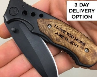 Valentines Day Gift for Boyfriend, Custom Knife for Husband, Hunting Knife, Boyfriend Gift, Husband Gift, Engraved Pocket Knife, I Love You