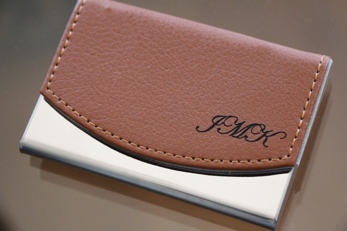 Custom Engraved Leather Business Card Holder Groomsmen Gift Etsy